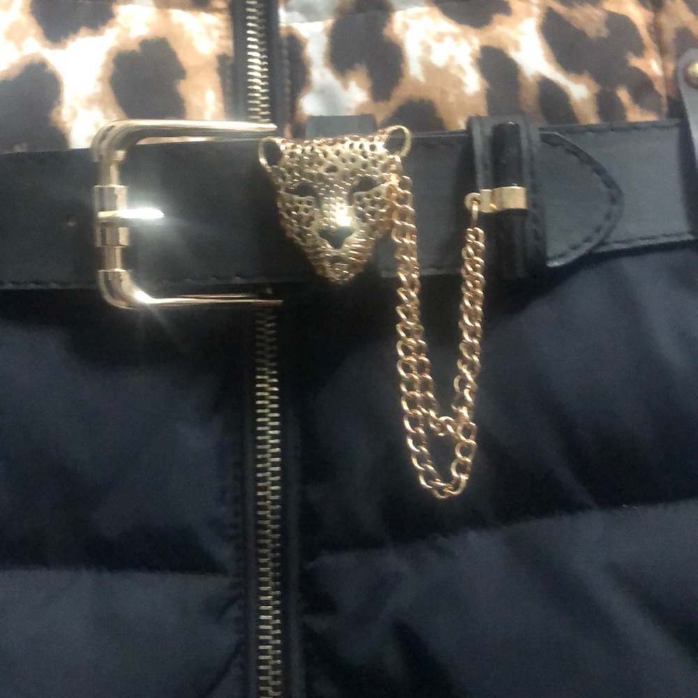 Leopard printed with fox fur hood